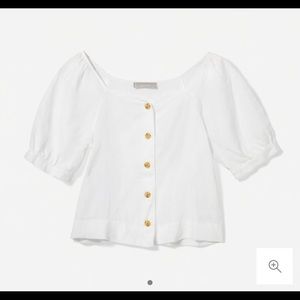 Everlane 100% Linen White Short Sleeved Blouse Sz 12